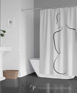 Body Outline Shower Curtain, Simple Nude Silhouette Bath Curtain, Black And White Modern Minimalist Bathroom Decor