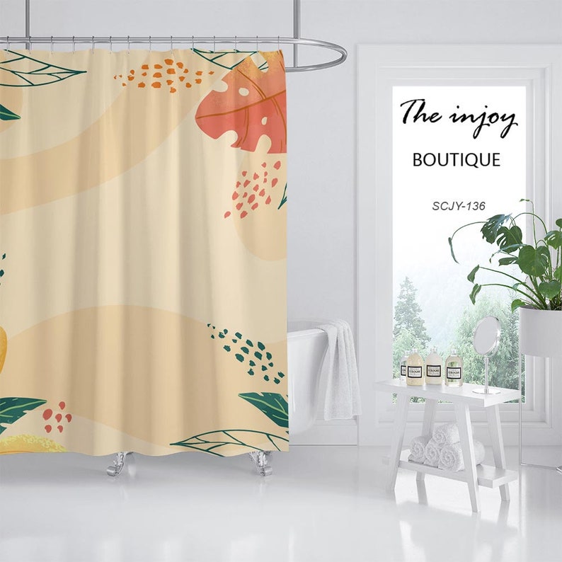 Bohemia Leaves Shower Curtain, Boho Leaf Bathroom Bathtubs Home Decor - Image 2