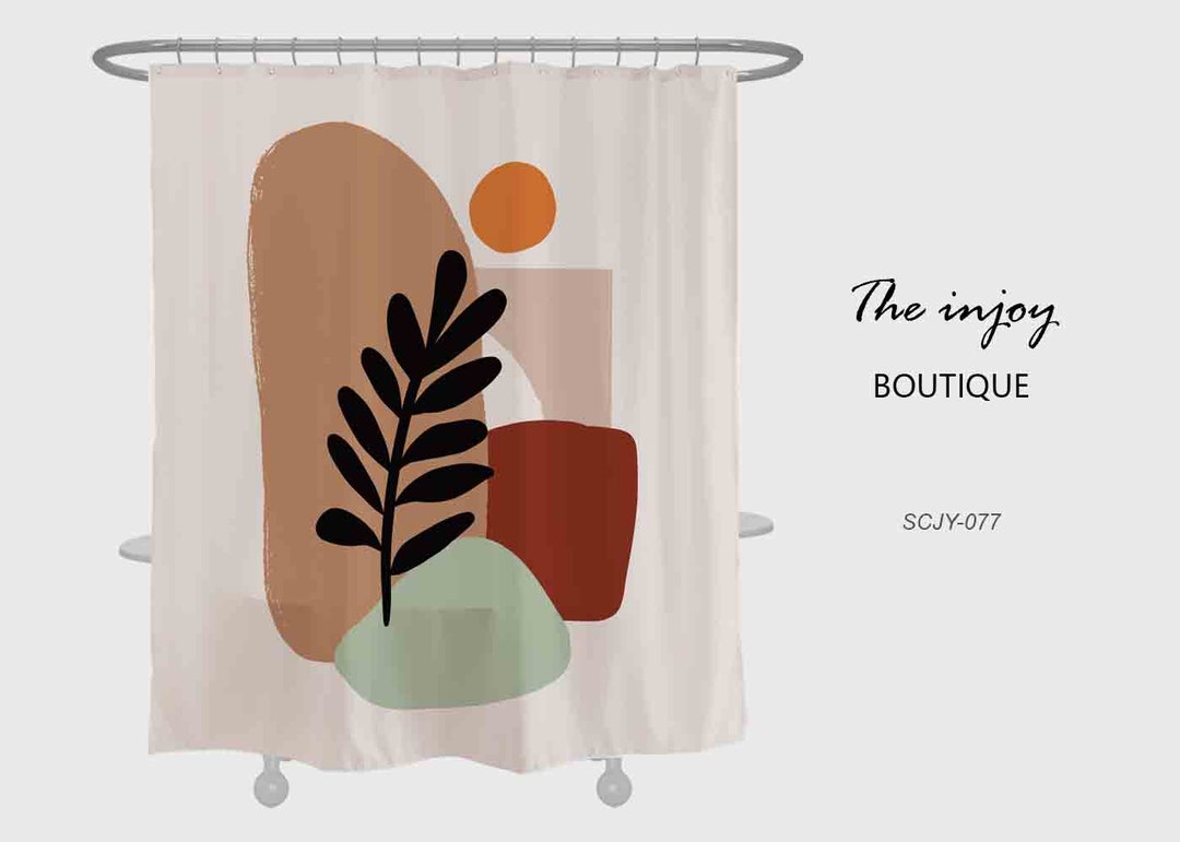 Bohemian Shower Curtain, Abstract Boho Art Curtains, Sun And Tree Waterproof Washable Shower Curtain