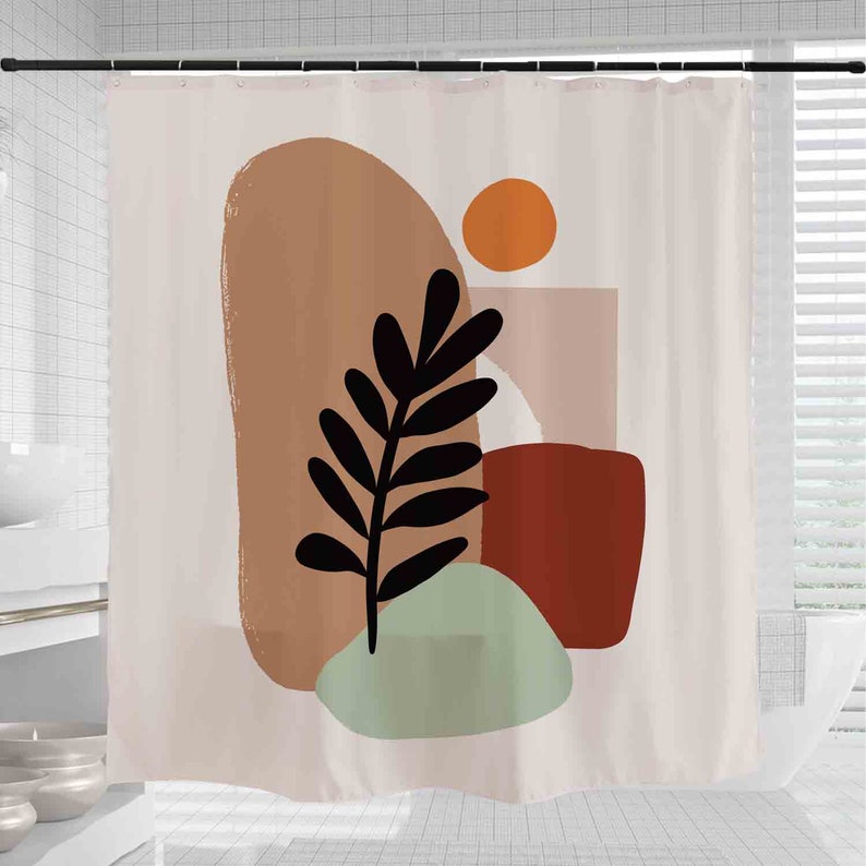 Bohemian Shower Curtain, Abstract Boho Art Curtains, Sun And Tree Waterproof Washable Shower Curtain - Image 2