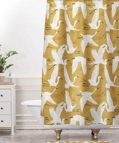 Bohemian Shower Curtain, Yellow Shower Curtain, Bird Shower Curtain Bathroom Decor