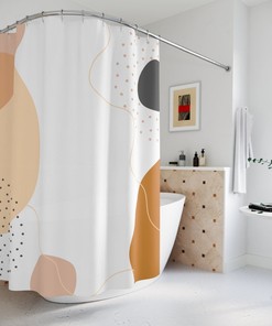 Boho Abstract Circles Personalized Shower Curtain With Modern Blue Orange Design For Minimalist Bathroom Decor