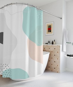 Boho Abstract Circles Shower Curtain, Modern Blue Orange, Lake Designer, Bathroom Curtain, Minimalist Mint Home Art, Decoration