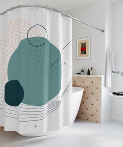 Boho Abstract Circles Shower Curtain, Modern Pal Minimal, Contemporary Japan Design, Japanese Bathroom Curtain, Minimalist Home Art