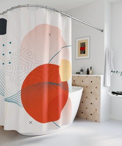 Boho Abstract Circles Shower Curtain, Modern Pal Minimal Japanese Bathroom Curtain, Minimalist Home Art