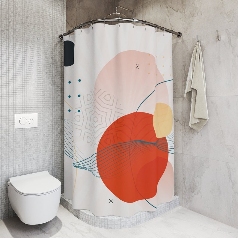 Boho Abstract Circles Shower Curtain, Modern Pal Minimal Japanese Bathroom Curtain, Minimalist Home Art - Image 2