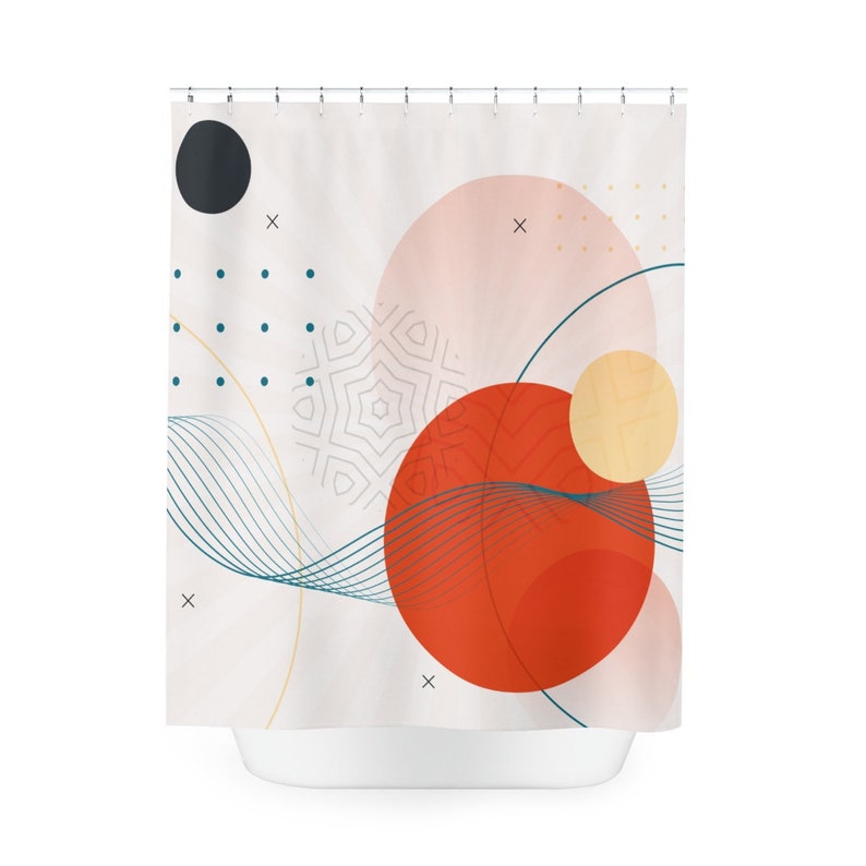 Boho Abstract Circles Shower Curtain, Modern Pal Minimal Japanese Bathroom Curtain, Minimalist Home Art - Image 3