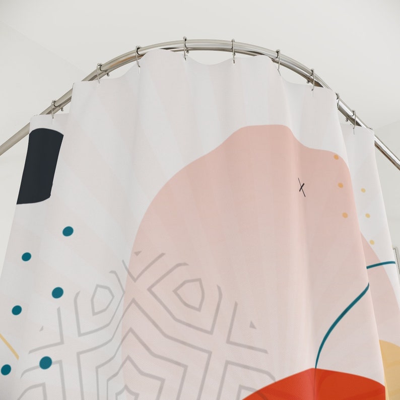 Boho Abstract Circles Shower Curtain, Modern Pal Minimal Japanese Bathroom Curtain, Minimalist Home Art - Image 4