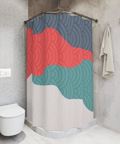 Boho Abstract Japanese Circles Shower Curtain, Modern Pal Minimal Mid Century Modern Shower Curtain
