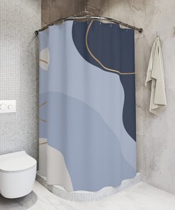 Boho Abstract Pattern Shower Curtain, Modern Blue Gold, Contemporary Art, Bathroom Curtain, Decoration, Minimalist Mint Home Art