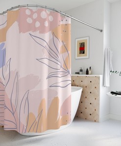 Boho Abstract Pattern Shower Curtain, Peaceful And Neutral Warm Earth Colors Mid Century Modern Shower Curtain