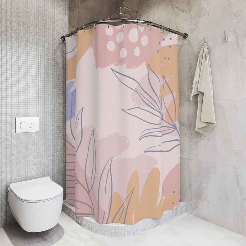 Boho Abstract Pattern Shower Curtain, Peaceful And Neutral Warm Earth Colors Mid Century Modern Shower Curtain - Image 2