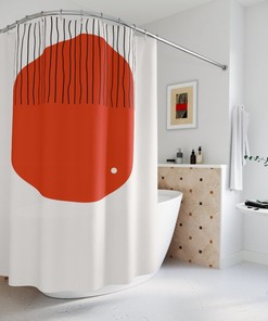 Boho Abstract Red Circle Shower Curtain, Modern Pal Minimal, Lakehouse Design, Bathroom Curtain, Minimalist Home Art