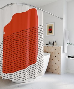Boho Abstract Red Circle Shower Curtain, Modern Pal Minimal, Lakehouse Mid Century Modern Shower Curtain