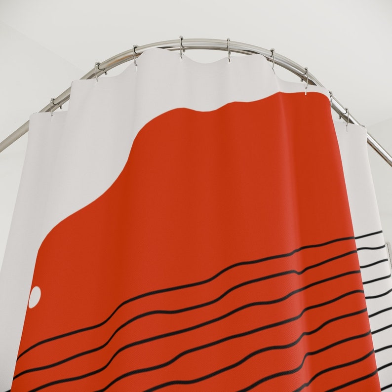 Boho Abstract Red Circle Shower Curtain, Modern Pal Minimal, Lakehouse Mid Century Modern Shower Curtain - Image 4