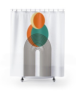 Boho Abstract Waves Shower Curtain - A Minimalist Blue Orange Addition To Your Bathroom