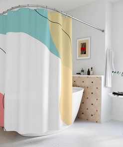 Boho Abstract Waves Shower Curtain, Modern Blue Orange, Lake Designer Curtain, Bathroom Curtain, Decoration, Minimalist Mint Home Art