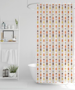 Boho Bath Curtain, Colorful Tribal Home Decor, Orange Brown Yellow Chevron Printed Fabric Shower Curtain, New Home Gift