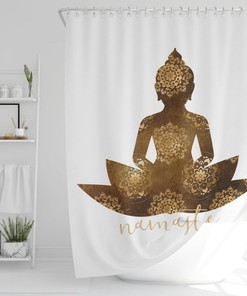 Boho Bath Decor, Namaste Bath Curtain, Inspiring Home Decor, Meditating Buddha Printed Fabric Shower Curtain, New Home Decor