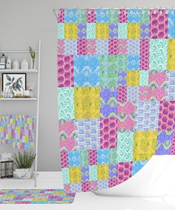 Boho Batik Blocks Shower Curtain Optional Bath Mat, Towels