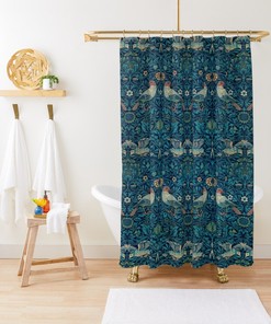 Boho Birds Shower Curtain Eco-Friendly Waterproof Art Nouveau Birds Curtain Strawberries Curtain Bohemian Decor