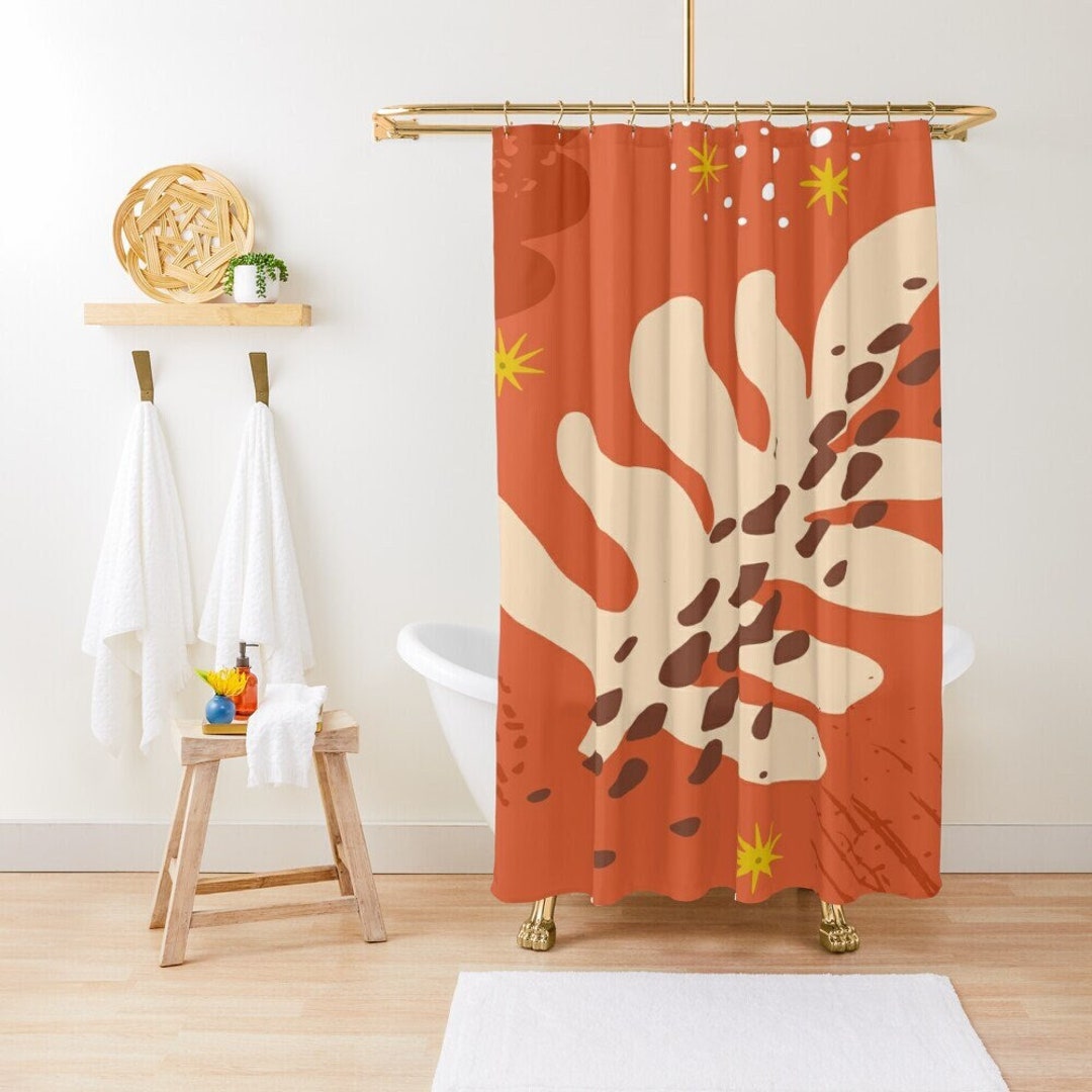 Boho Botanic Abstract Patterns Trendy Shower Curtain, Eco-Friendly Waterproof Abstract Decor