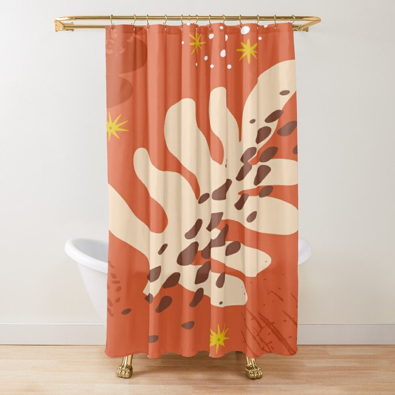 Boho Botanic Abstract Patterns Trendy Shower Curtain, Eco-Friendly Waterproof Abstract Decor - Image 2