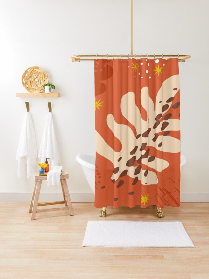 Boho Botanic Abstract Patterns Trendy Shower Curtain, Eco-Friendly Waterproof Abstract Decor - Image 3
