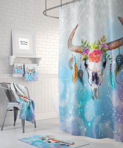 Boho Chic Bull Skull Shower Curtain for Bathroom Decor, Home Decor