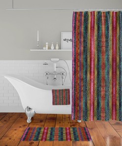 Boho Chic Shower Curtain, Batik Stripes, Optional Bath And Towels