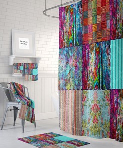 Boho Chic Shower Curtain Optional Bath Mat Bathroom Set Gypsy Blocks