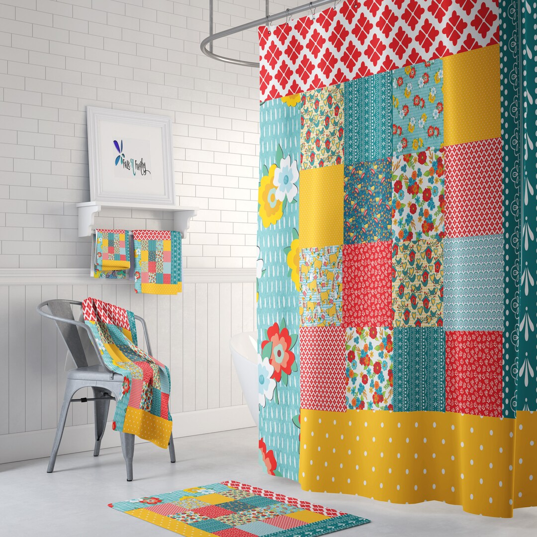 Boho Chic Shower Curtain Peasant Patchwork Print Multiple Options Bathroom Decor