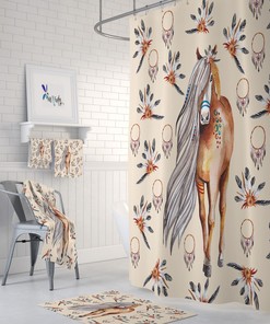 Boho Dreamcatcher Horse Shower Curtain for Bathroom Decor, Home Decor