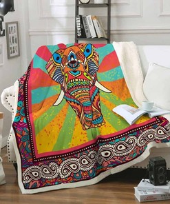 Boho Elephant Art Quilt Blanket Bedding Set for Home Décor