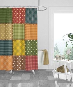 Boho Faux Patchwork Shower Curtain Optional Towels