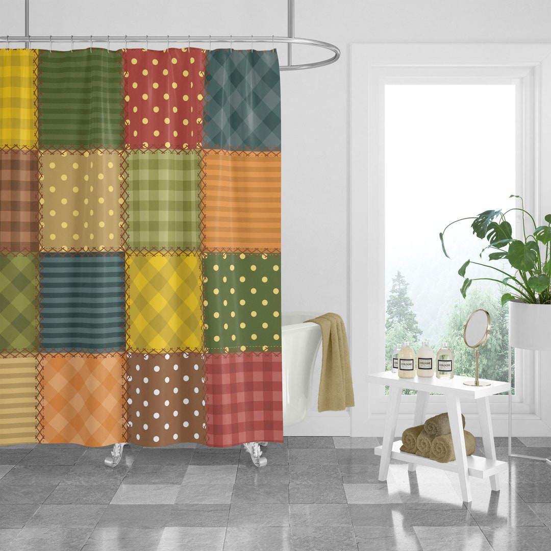 Boho Faux Patchwork Shower Curtain Optional Towels