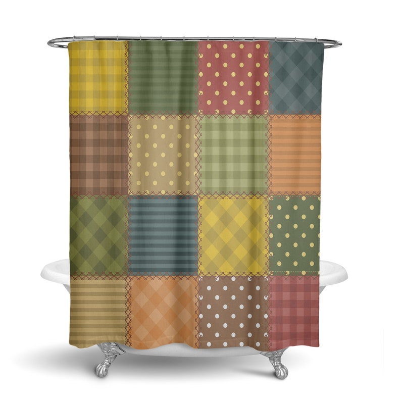 Boho Faux Patchwork Shower Curtain Optional Towels - Image 3