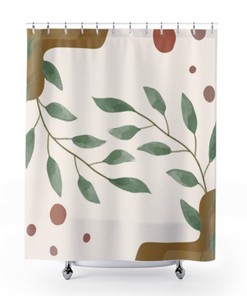 Boho Floral Abstract Shower Curtain, Leaves And Earth Tones Beige Brown Shapes Botanical Modern Bath Curtain, Farmhouse Cottagecore Decor