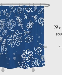 Boho Flower And Leaves Shower Curtain, Blue Extra Thick Curtains, Waterproof Washable Shower Curtain
