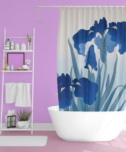 Boho Flowers Shower Curtain Vintage Japanese Bathroom Decor Asian Blue Flowers Eco-Friendly Waterproof Zen Curtain