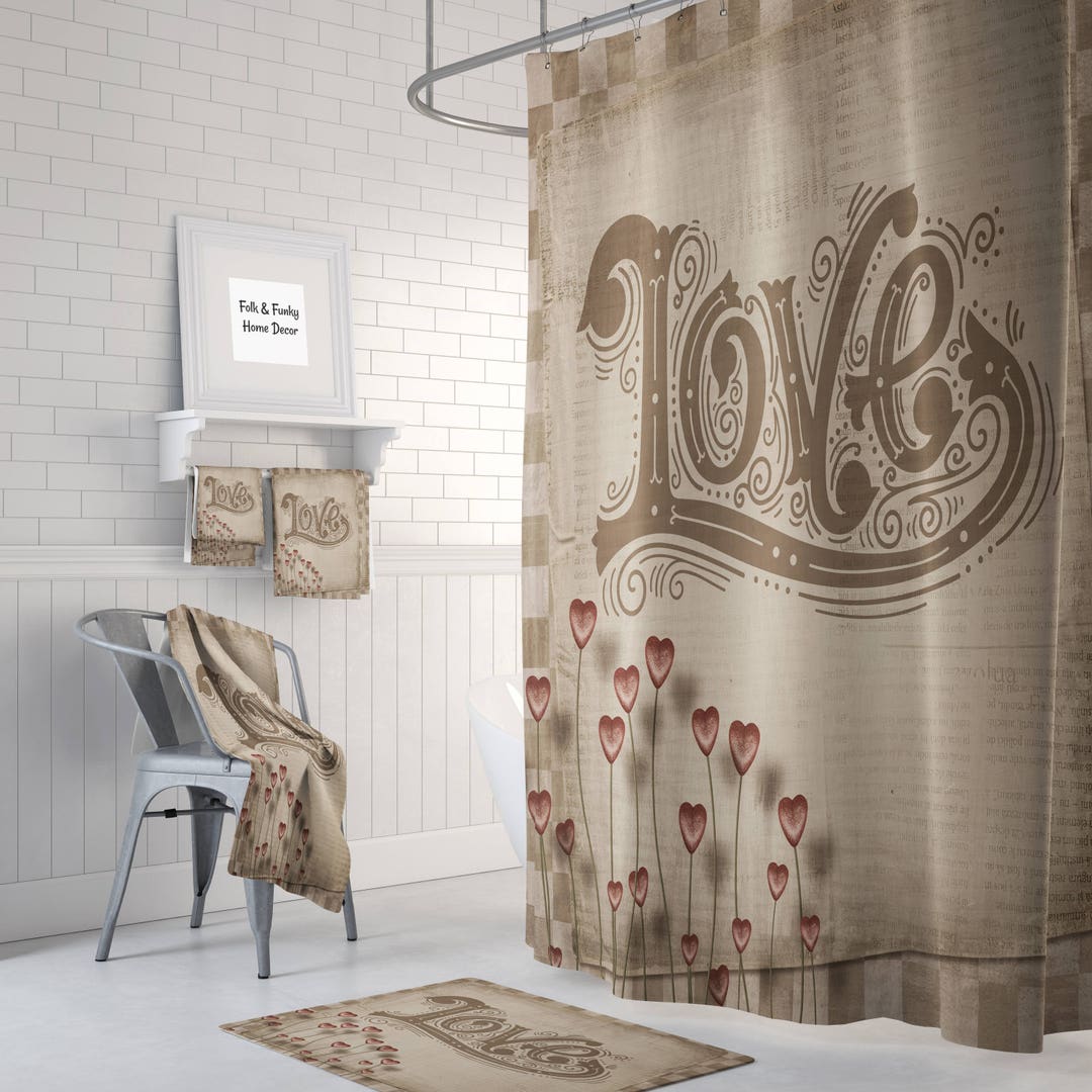 Boho Grunge Shower Curtain Optional Bath Mat Bathroom