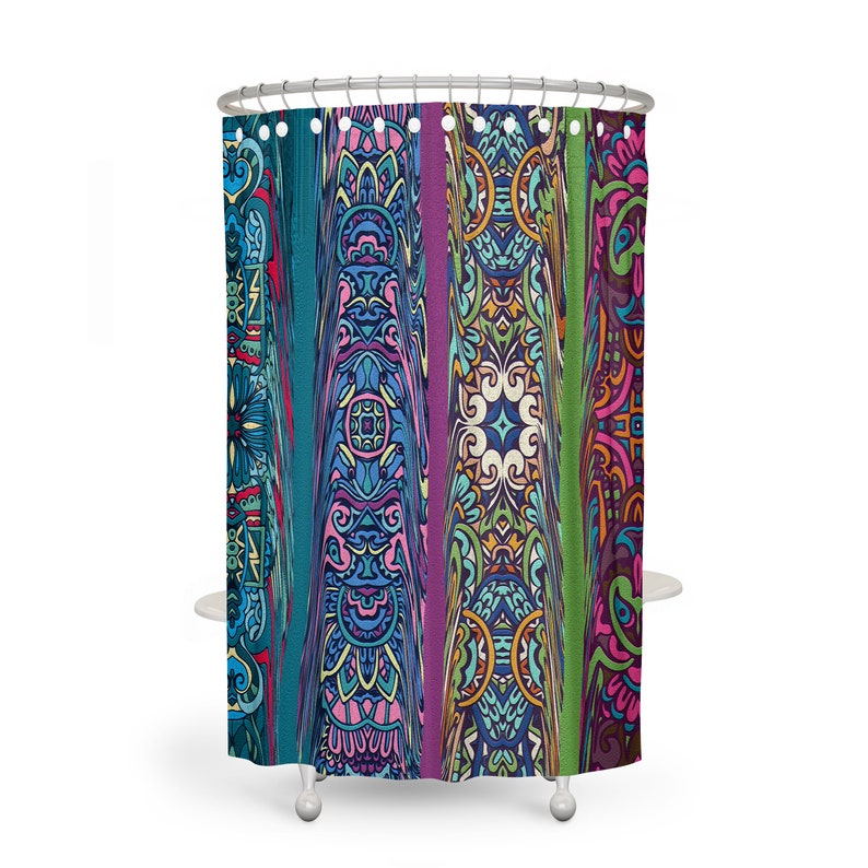 Boho Hippie Shower Curtain Retro Abstract Bluefink