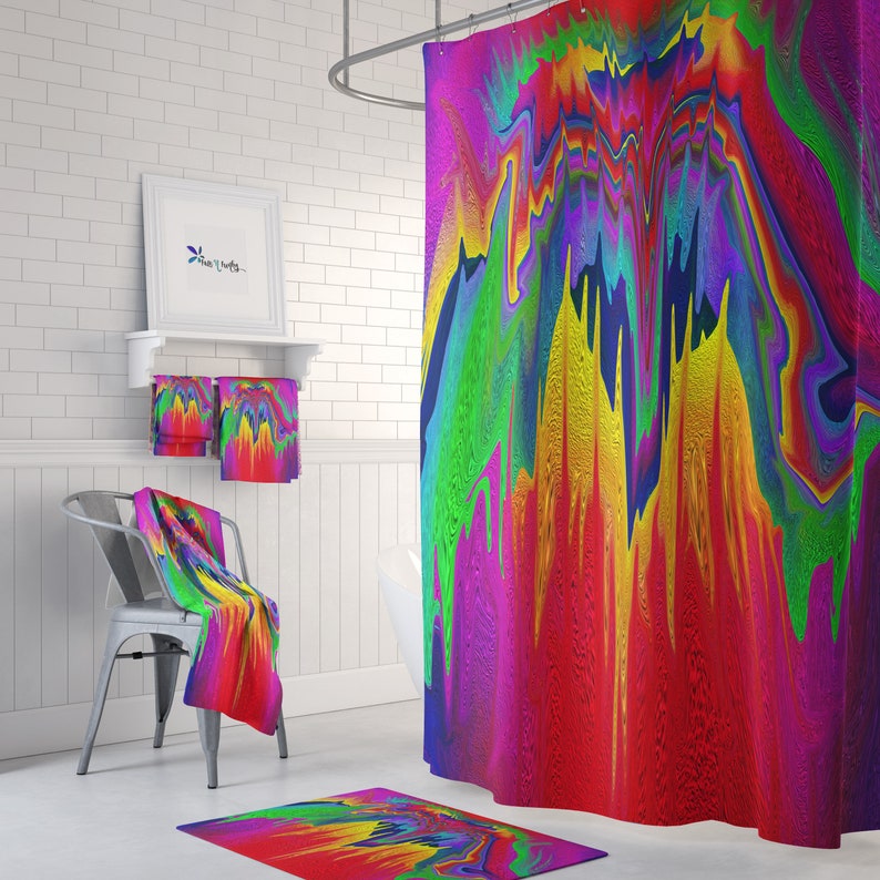 Boho Hippie Shower Curtain Retro Abstract Wild One, Options For Set, Bath Towel, Mat, Hand Towels, Wash Cloth - Image 2