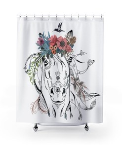 Boho Horse Head Bath Curtain, Horse Shower Curtain, Bathroom Decoration, Home Decor, Horse Lover, Cowgirl, Equestrian, Farm House, Ranch