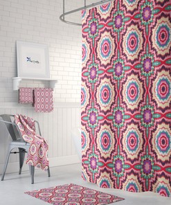Boho Ikat Shower Curtain, Bath Mat, Towel Options
