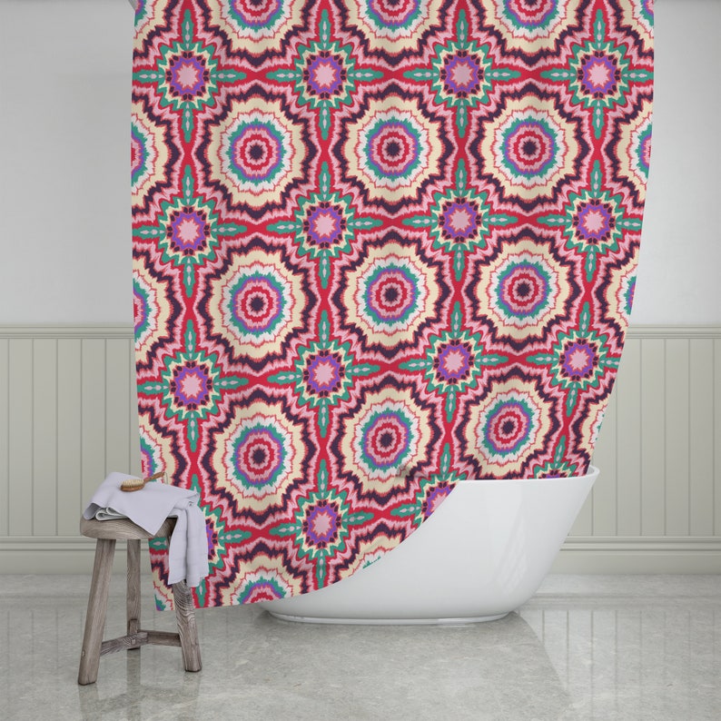 Boho Ikat Shower Curtain, Bath Mat, Towel Options - Image 2