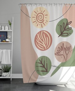 Boho Leaves Shower Curtain, Bohemian Botanical Floral Retro Fabric Bathroom Curtain, House Warming Gift