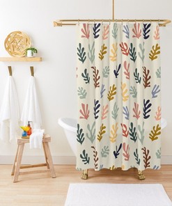 Boho Mid-Century Abstract Personalized Shower Curtain With Trendy Cactus Pattern, Eco-Friendly And Waterproof