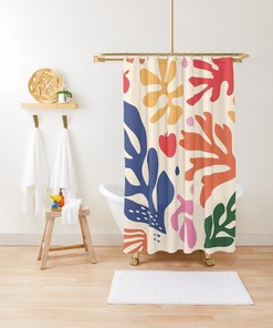 Boho Mid-Century Abstract Plant Patterns Trendy Shower Curtain Eco-Friendly Waterproof Abstract Decor