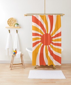 Boho Mid-Century Sunset Abstract Shower Curtain, Eco-Friendly Waterproof Home Decor